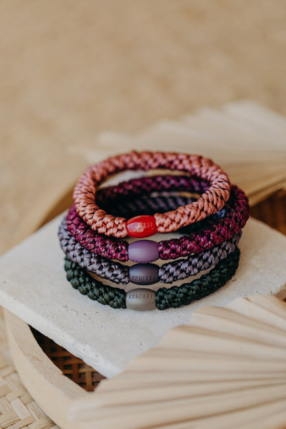 KKNEKKI Haargummi Set 030: 4 Haargummis im Set in Rot-, Grün- und Brauntönen