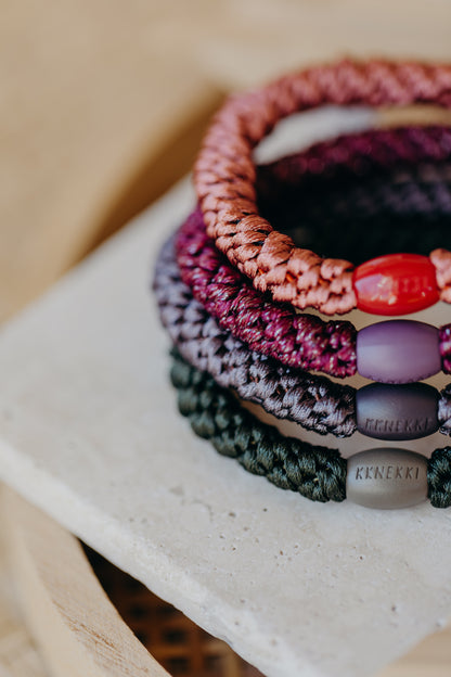 KKNEKKI Haargummi Set 030: 4 Haargummis im Set in Rot-, Grün- und Brauntönen