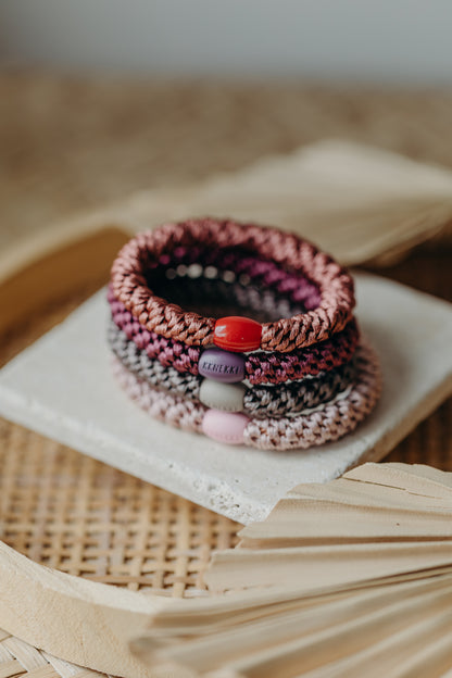 KKNEKKI Haargummi Set 032: 4 Haargummis im Set in Braun, Rosa und Beerentönen