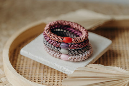 KKNEKKI Haargummi Set 032: 4 Haargummis im Set in Braun, Rosa und Beerentönen