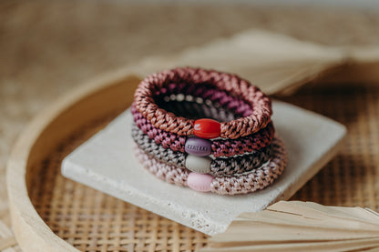 KKNEKKI Haargummi Set 032: 4 Haargummis im Set in Braun, Rosa und Beerentönen