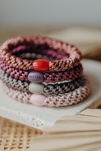 KKNEKKI Haargummi Set 032: 4 Haargummis im Set in Braun, Rosa und Beerentönen
