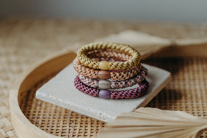 KKNEKKI Haargummi Set 035: 4 Haargummis im Set Senfgelb, Nude, Rosa und Beerentöne