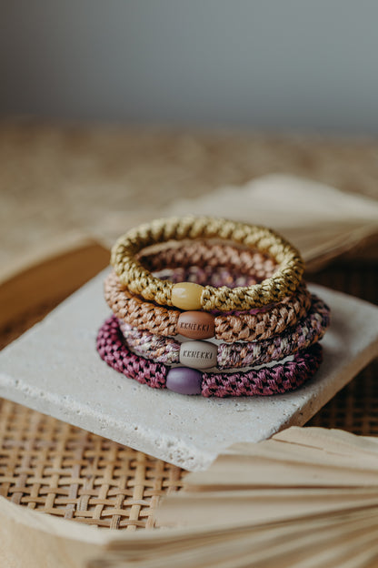 KKNEKKI Haargummi Set 035: 4 Haargummis im Set Senfgelb, Nude, Rosa und Beerentöne