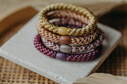 KKNEKKI Haargummi Set 035: 4 Haargummis im Set Senfgelb, Nude, Rosa und Beerentöne