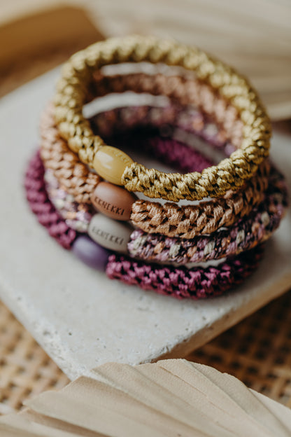 KKNEKKI Haargummi Set 035: 4 Haargummis im Set Senfgelb, Nude, Rosa und Beerentöne