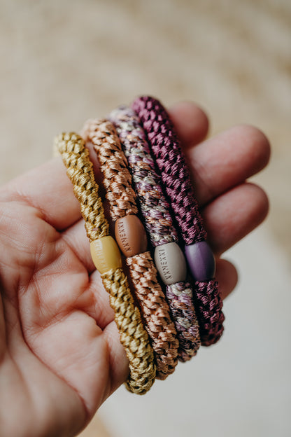 KKNEKKI Haargummi Set 035: 4 Haargummis im Set Senfgelb, Nude, Rosa und Beerentöne