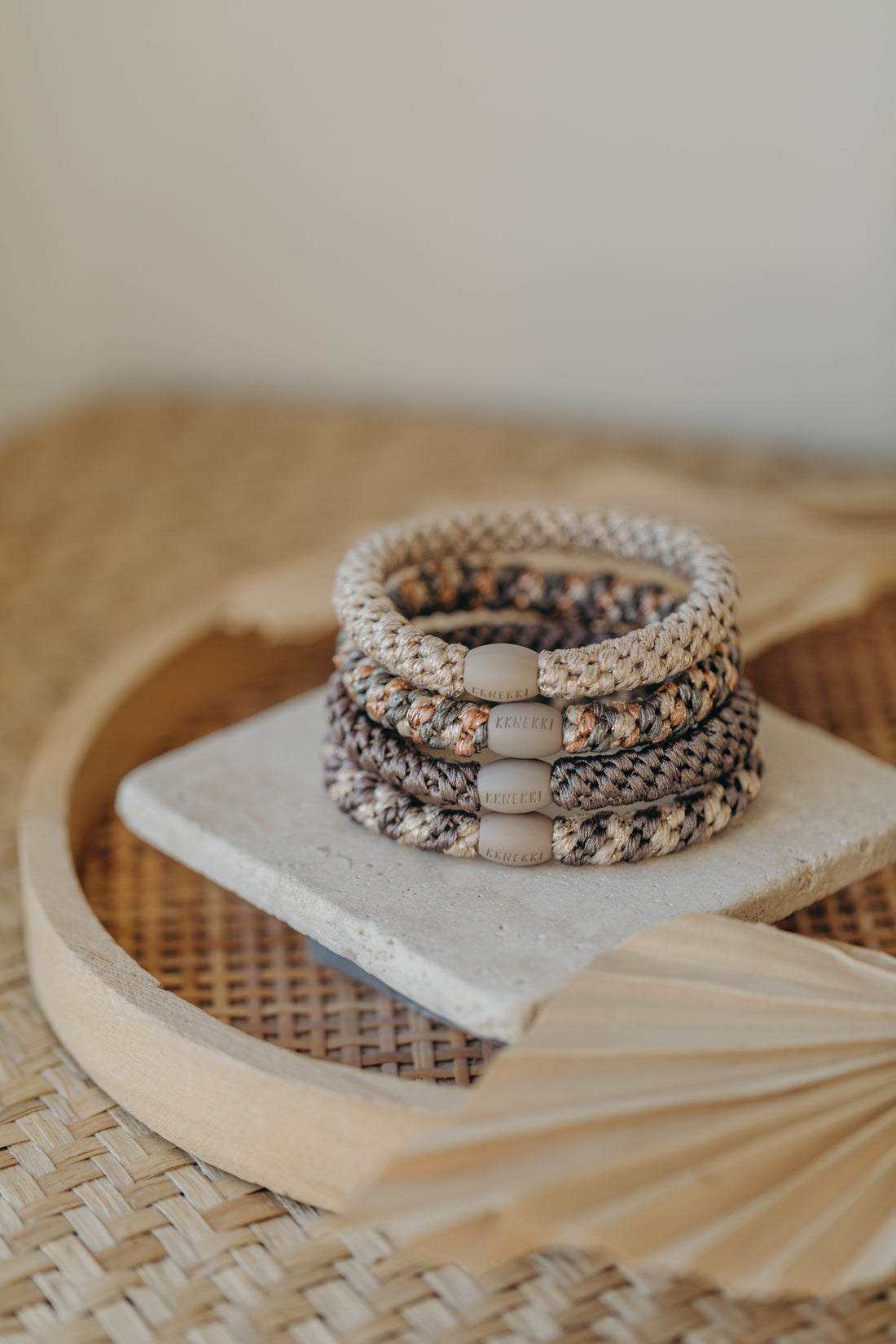 KKNEKKI Haargummi Set 036: 4 Haargummis im Set Beige Glitter, Mole Beige, Mole, Rosegold Cameo Glitter Mix