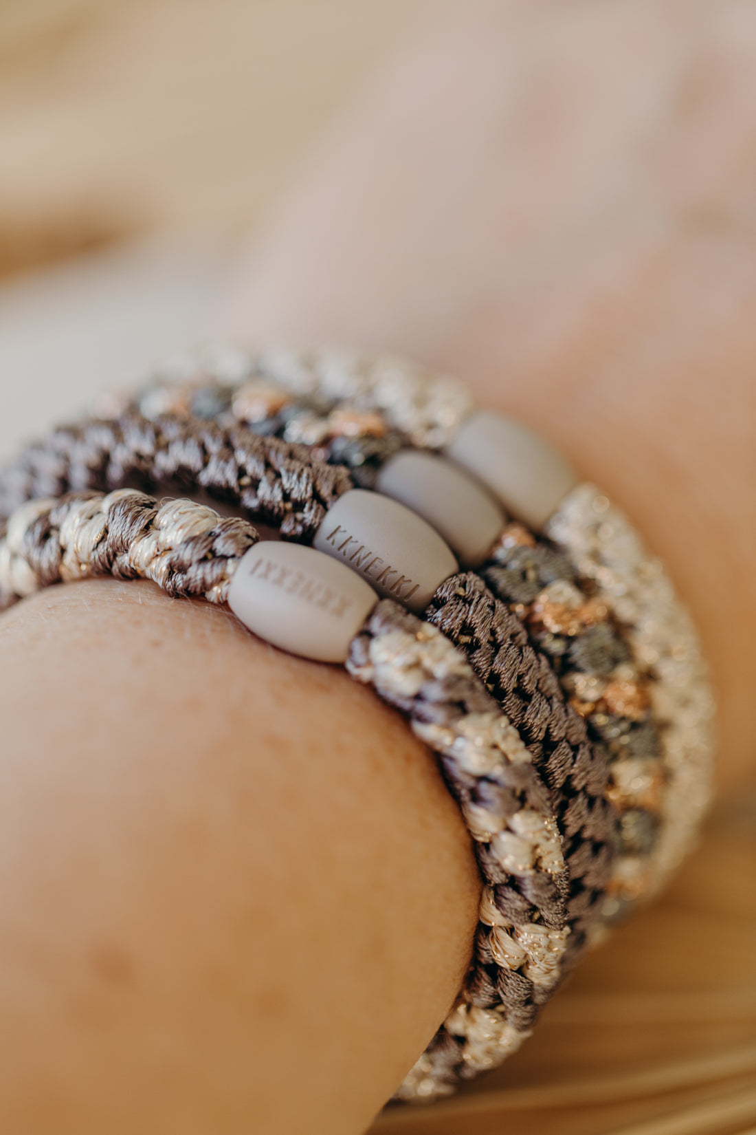 KKNEKKI Haargummi Set 036: 4 Haargummis im Set Beige Glitter, Mole Beige, Mole, Rosegold Cameo Glitter Mix