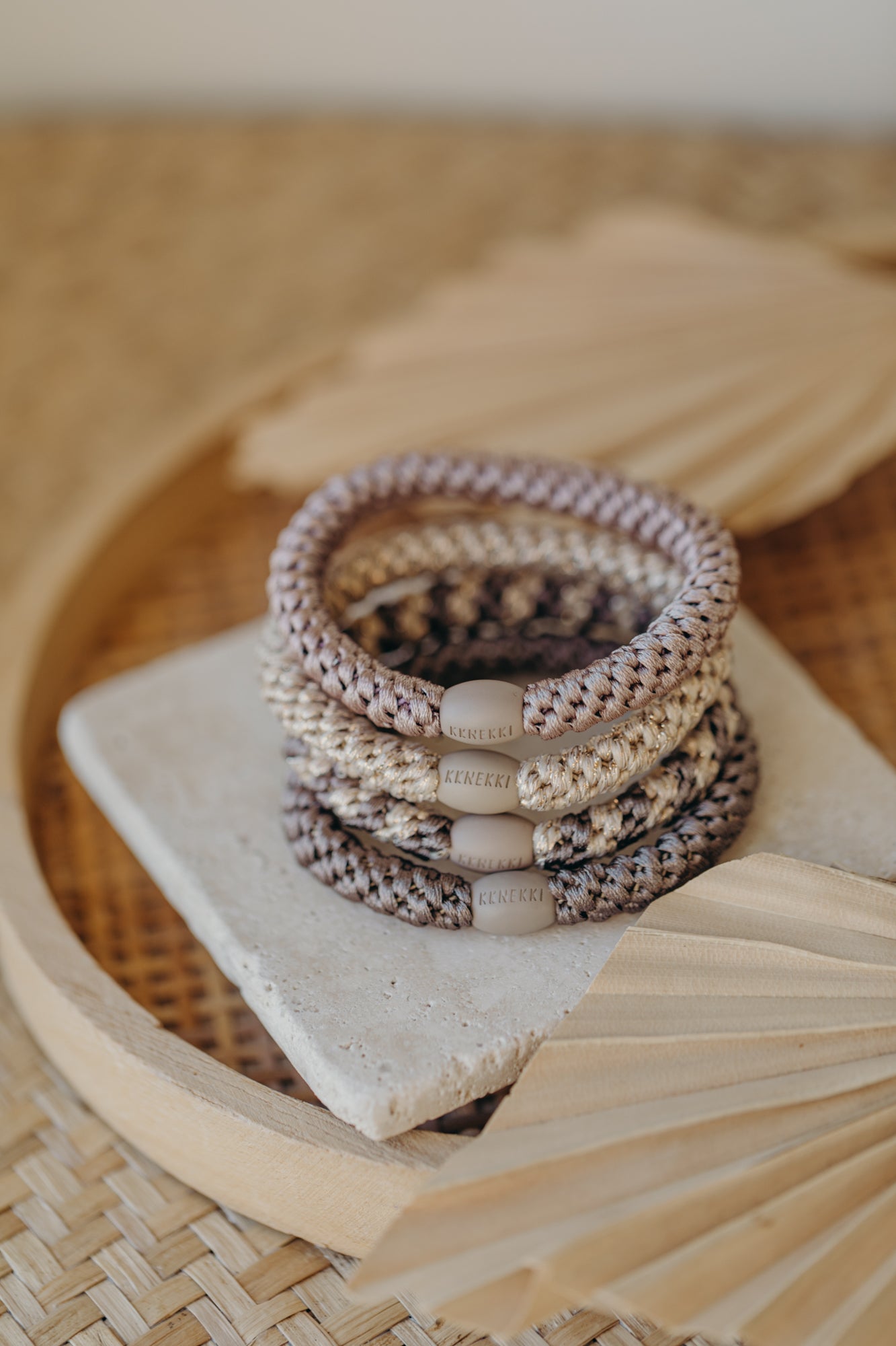 KKNEKKI Haargummi Set 038: 4 Haargummis im Set Beige Glitter, Dove, Mole Beige, Mole