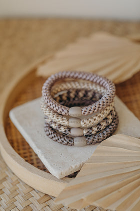 KKNEKKI Haargummi Set 038: 4 Haargummis im Set Beige Glitter, Dove, Mole Beige, Mole