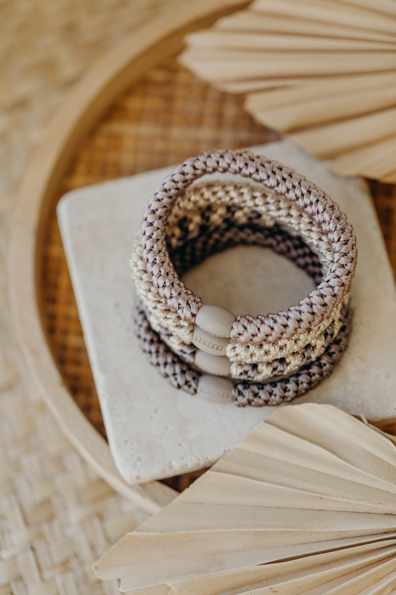 KKNEKKI Haargummi Set 038: 4 Haargummis im Set Beige Glitter, Dove, Mole Beige, Mole