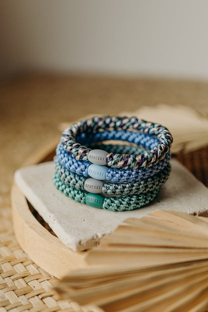 KKNEKKI Haargummi Set 041: 4 Haargummis im Set Faded Green Aqua, Sky Blue, Mix Teal Purple