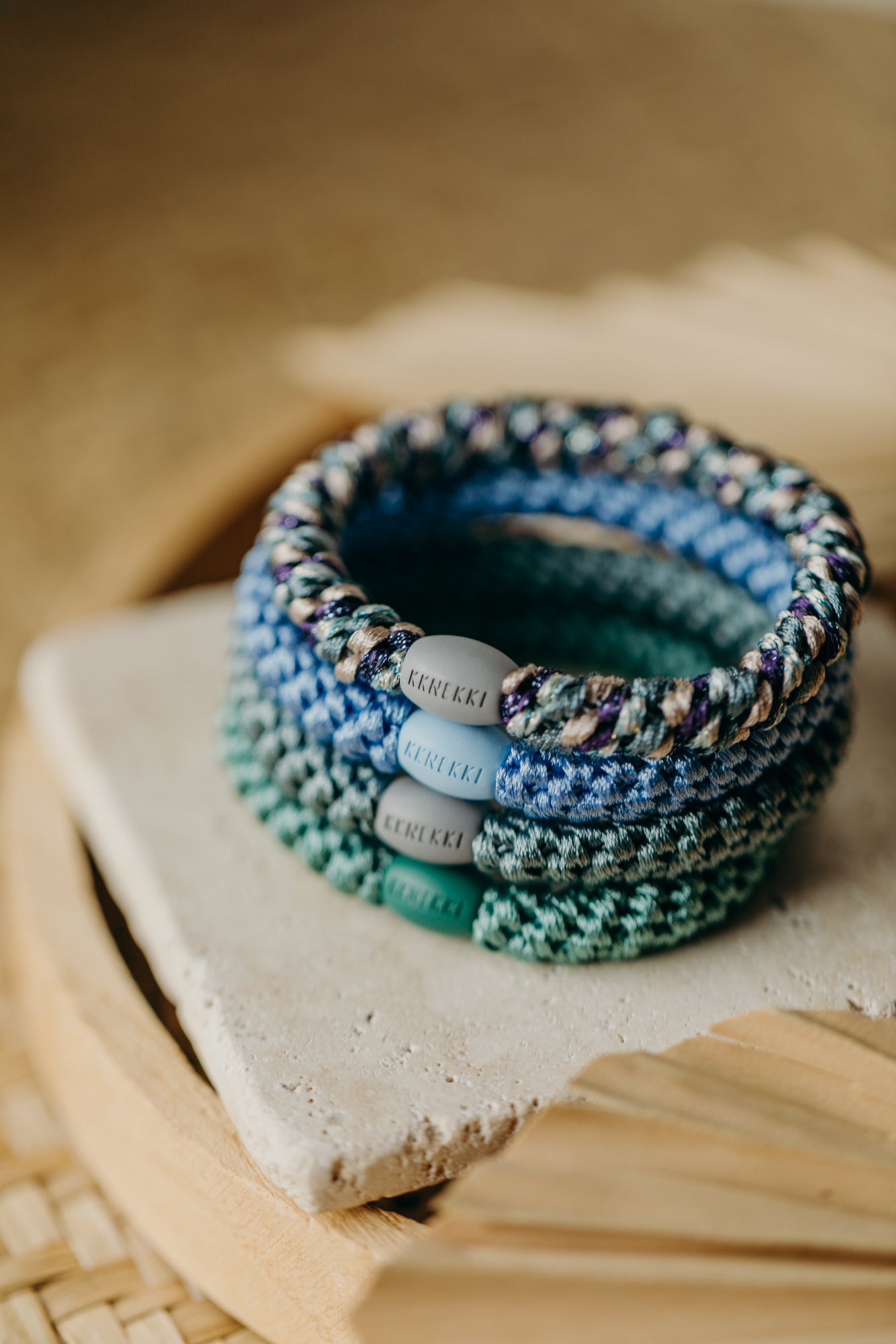 KKNEKKI Haargummi Set 041: 4 Haargummis im Set Faded Green Aqua, Sky Blue, Mix Teal Purple