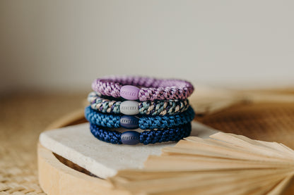 KKNEKKI Hair Tie Set 042: 4 hair ties in a set: Lavender, Mixed Teal Purple, Indigo, Navy