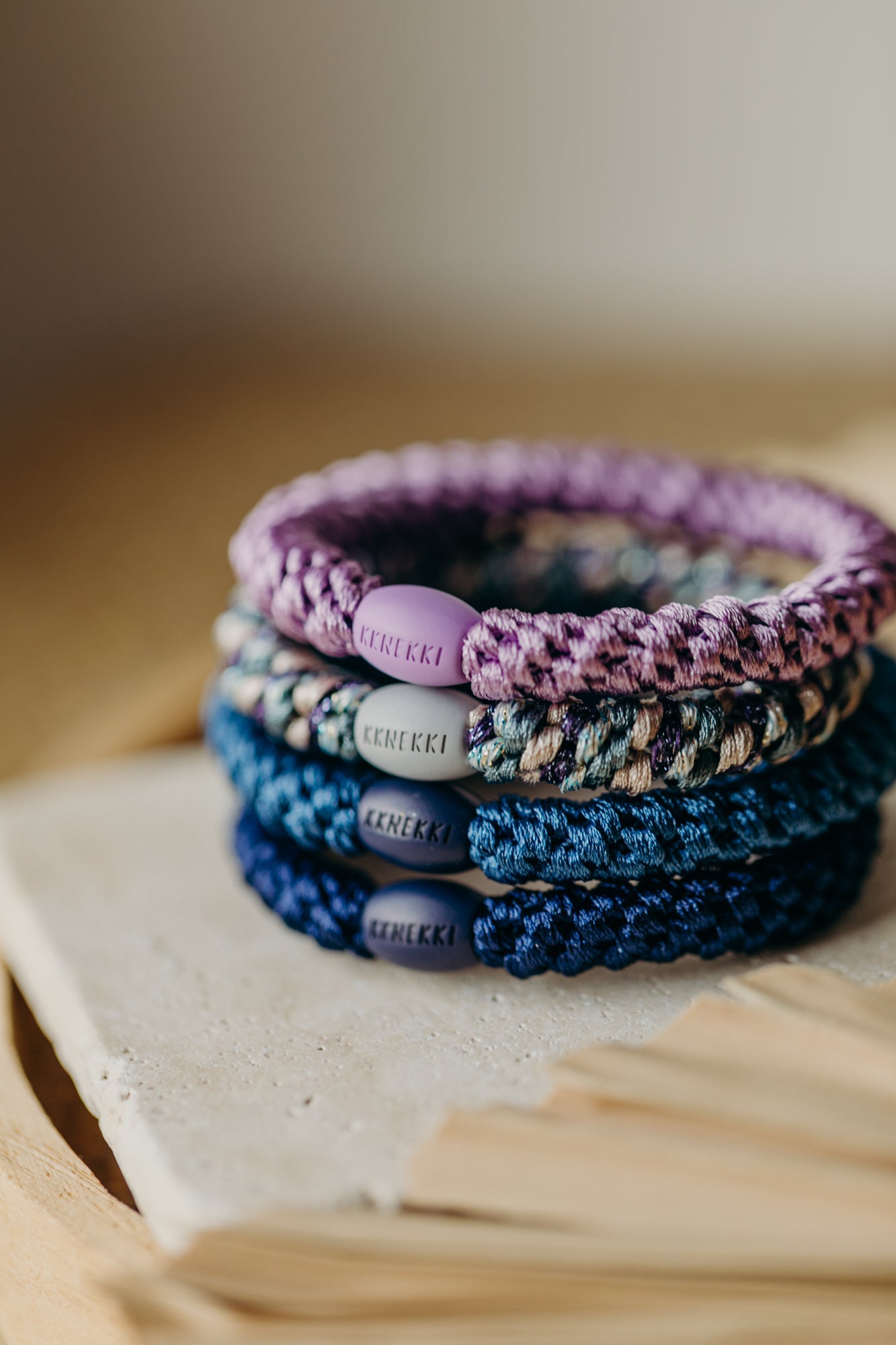 KKNEKKI Hair Tie Set 042: 4 hair ties in a set: Lavender, Mixed Teal Purple, Indigo, Navy