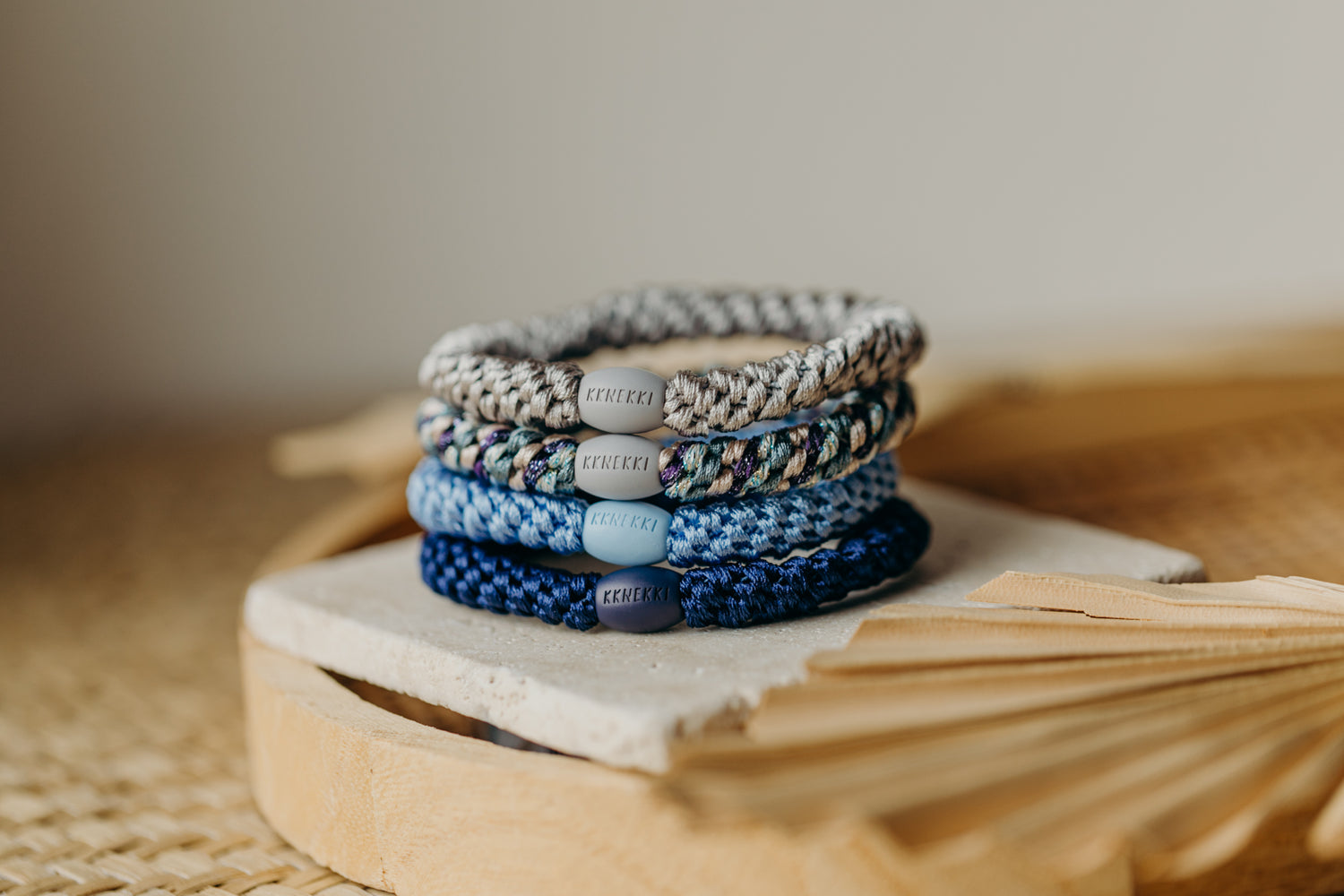 KKNEKKI Haargummi Set 043: 4 Haargummis im Set Linen, Mix Teal Purple, Sky Blue, Navi