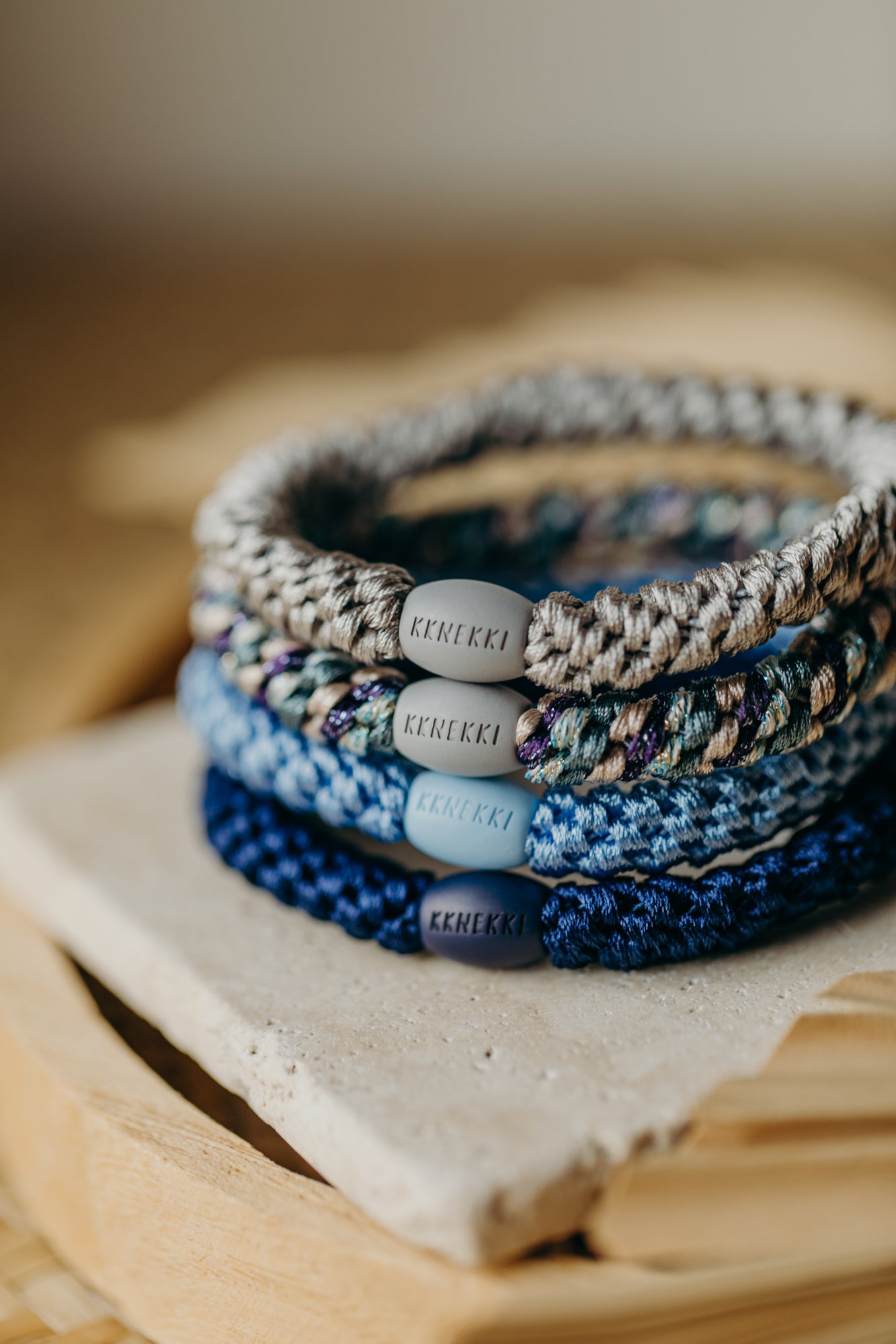KKNEKKI Haargummi Set 043: 4 Haargummis im Set Linen, Mix Teal Purple, Sky Blue, Navi