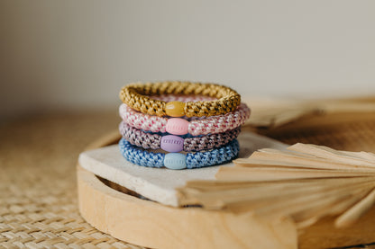 KKNEKKI Haargummi Set 046: 4 Haargummis im Set Sky Blue, Pearl Lavendel, Pink und Mustard