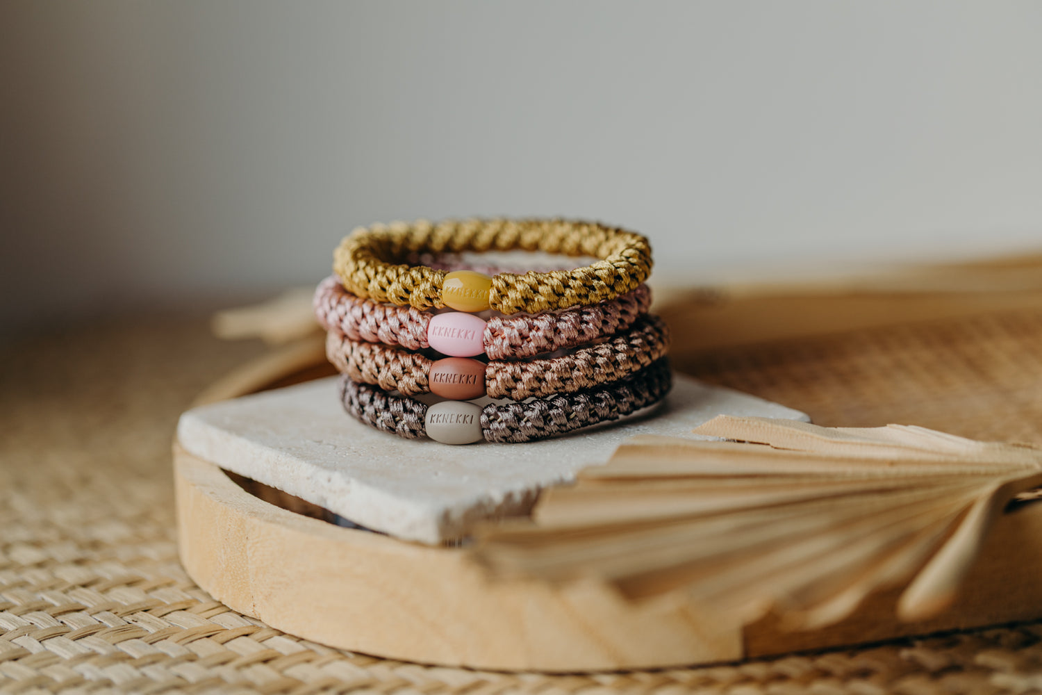 KKNEKKI Haargummi Set 049: 4 Haargummis im Set Mustard, Dusty Rose, Nougat und Mole