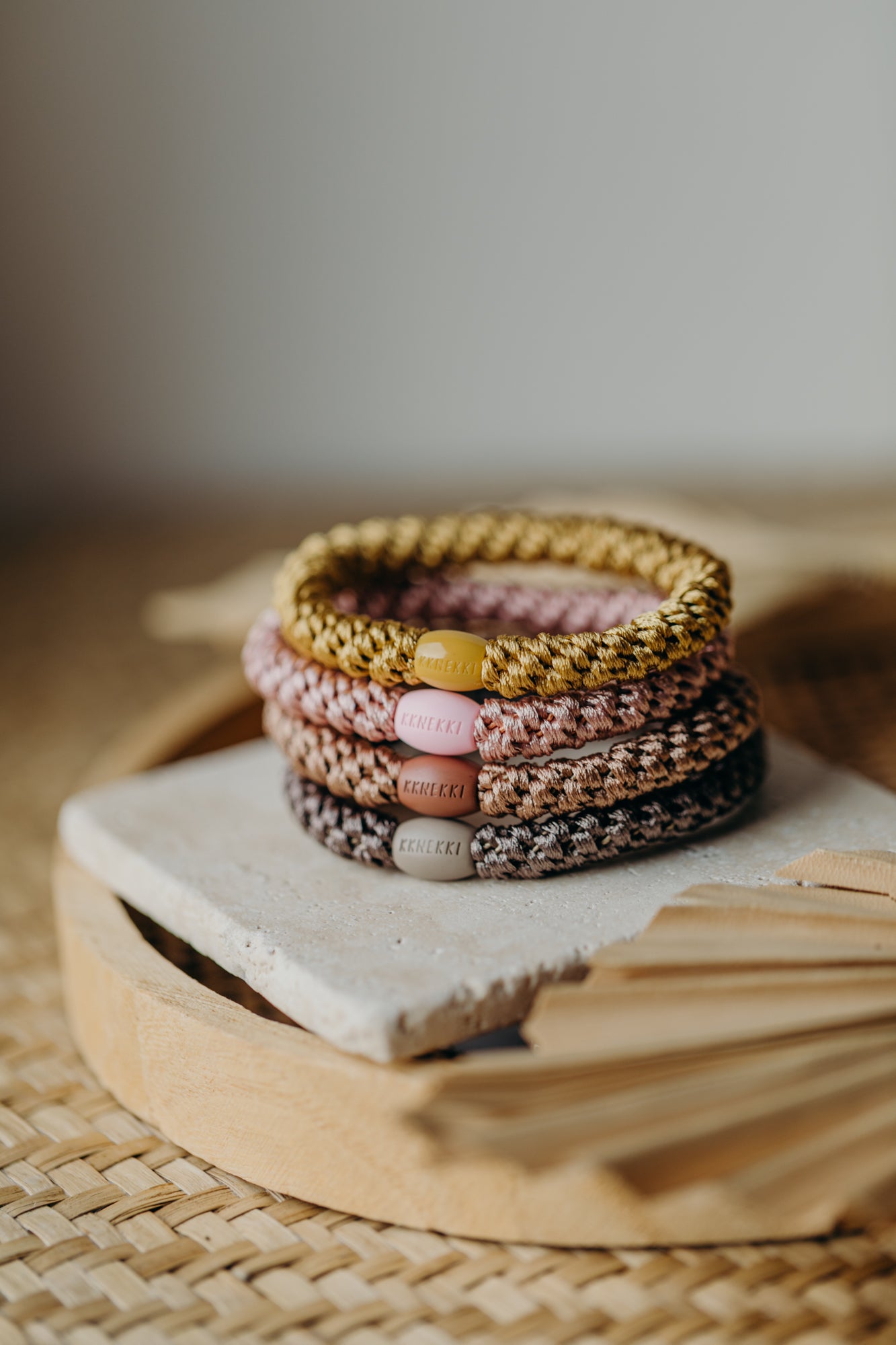 KKNEKKI Haargummi Set 049: 4 Haargummis im Set Mustard, Dusty Rose, Nougat und Mole