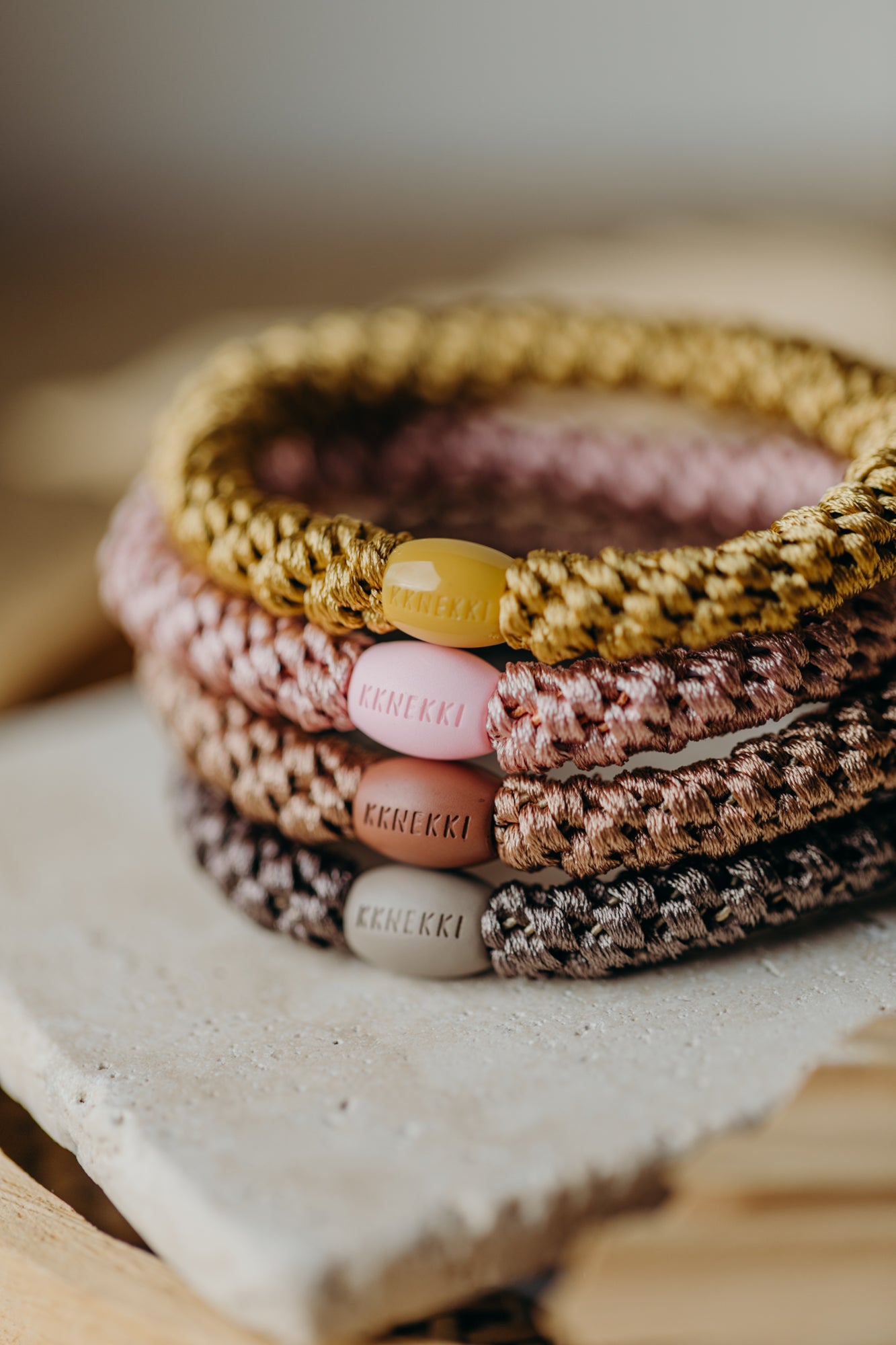 KKNEKKI Haargummi Set 049: 4 Haargummis im Set Mustard, Dusty Rose, Nougat und Mole