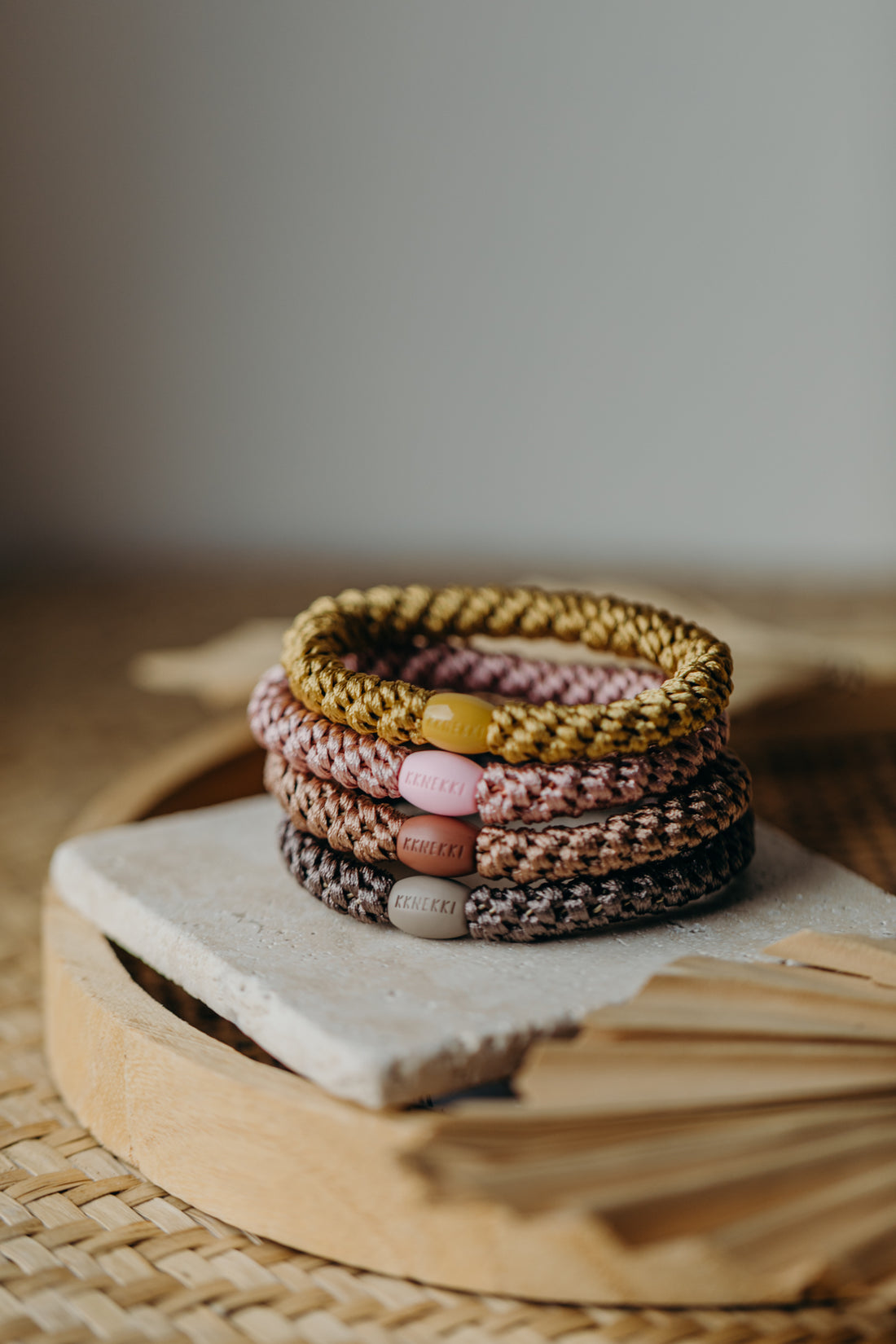 KKNEKKI Haargummi Set 049: 4 Haargummis im Set Mustard, Dusty Rose, Nougat und Mole