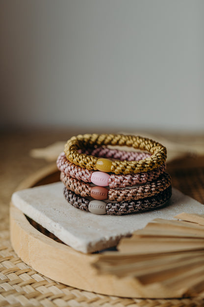 KKNEKKI Haargummi Set 049: 4 Haargummis im Set Mustard, Dusty Rose, Nougat und Mole