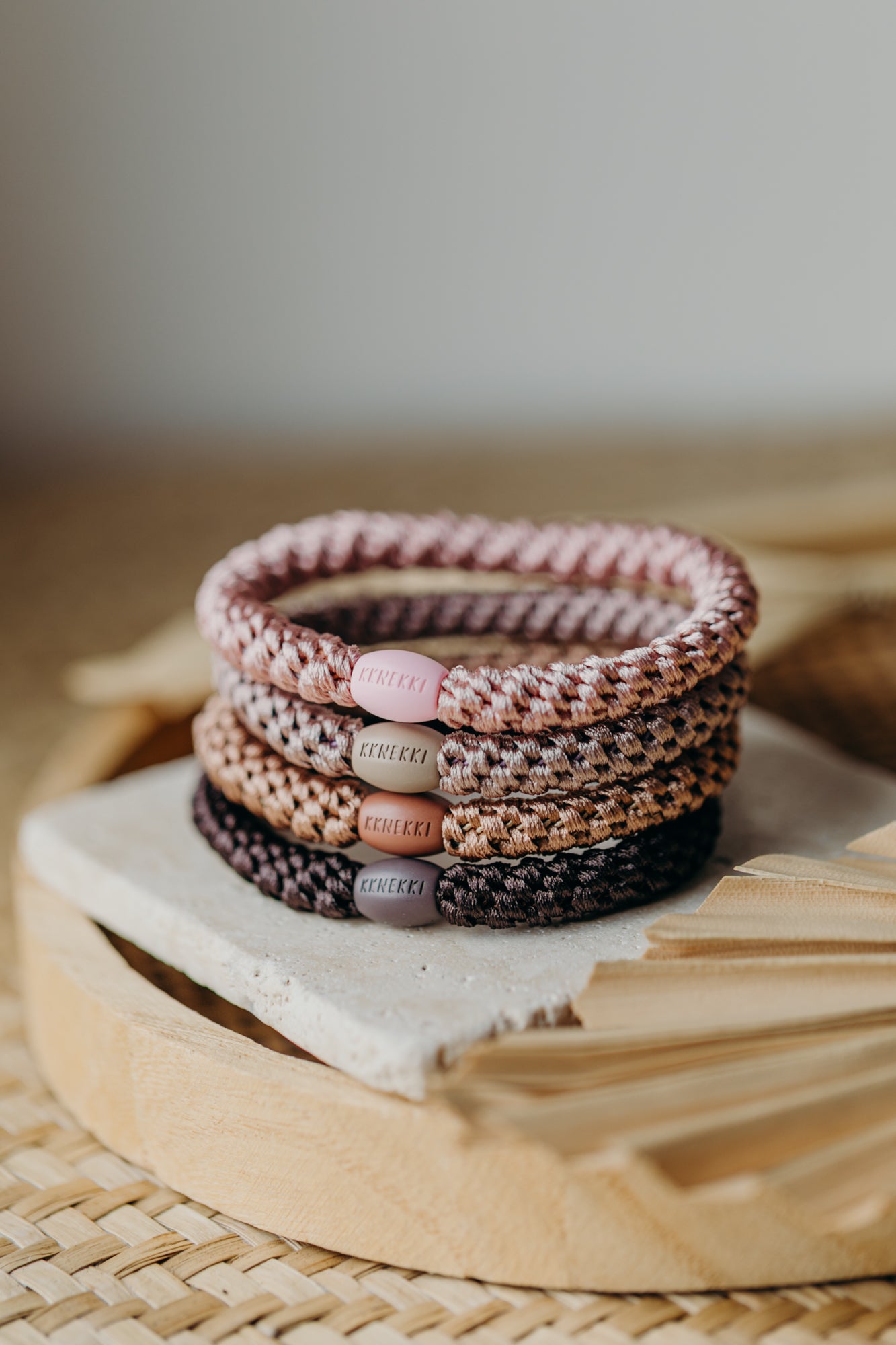 KKNEKKI Haargummi Set 050: 4 Haargummis im Set Dove, Dusty Rose, Nougat und Braun