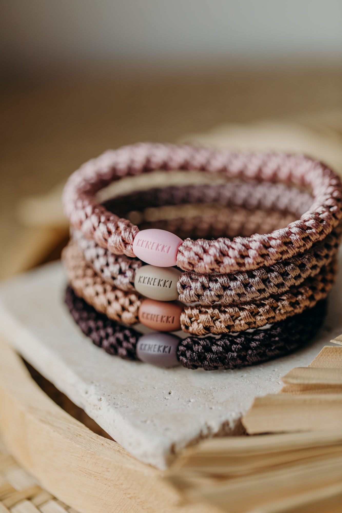 KKNEKKI Haargummi Set 050: 4 Haargummis im Set Dove, Dusty Rose, Nougat und Braun