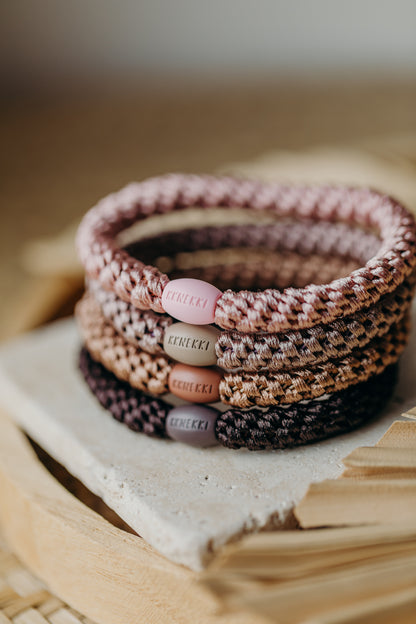 KKNEKKI Haargummi Set 050: 4 Haargummis im Set Dove, Dusty Rose, Nougat und Braun