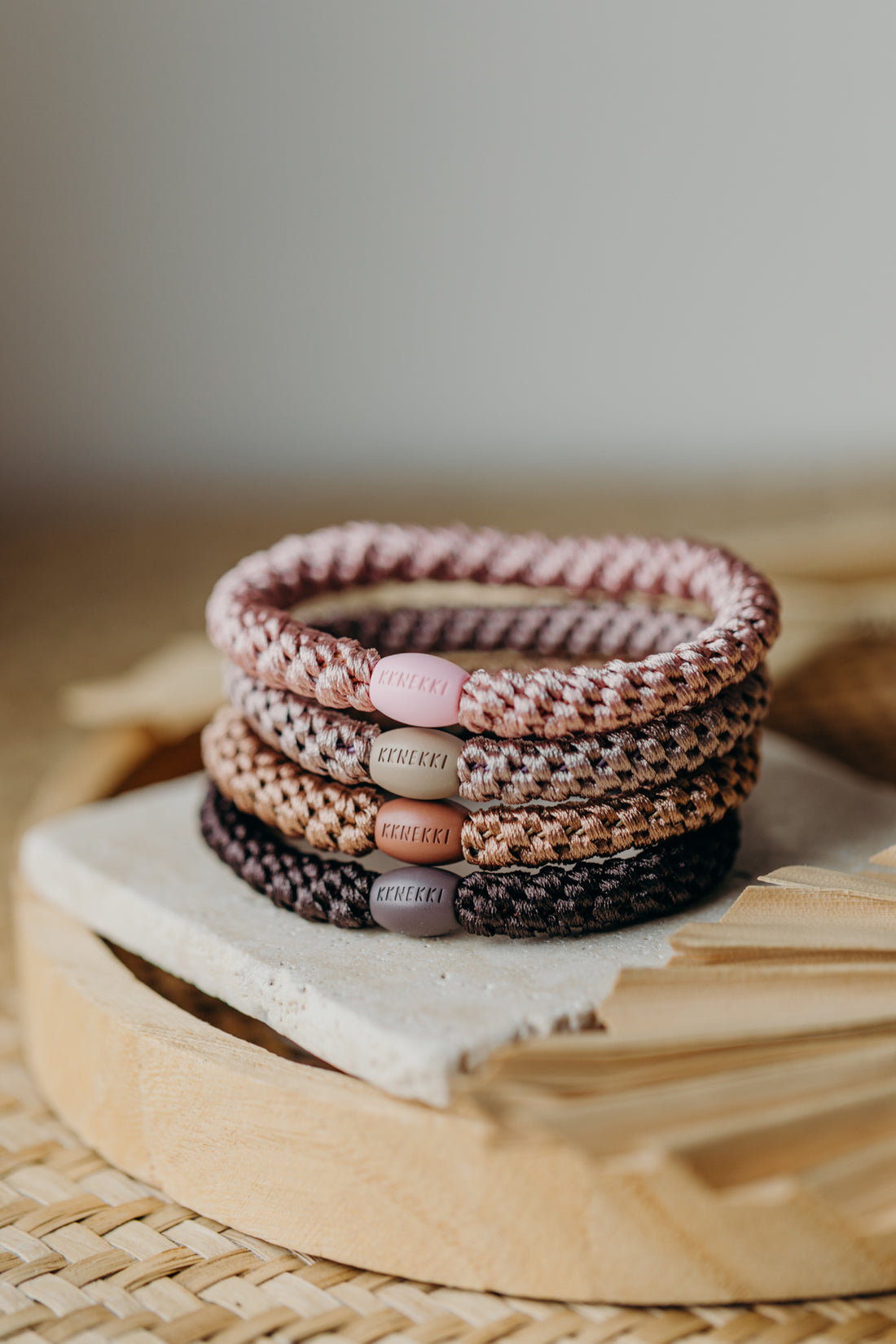 KKNEKKI Haargummi Set 050: 4 Haargummis im Set Dove, Dusty Rose, Nougat und Braun