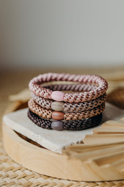 KKNEKKI Haargummi Set 050: 4 Haargummis im Set Dove, Dusty Rose, Nougat und Braun