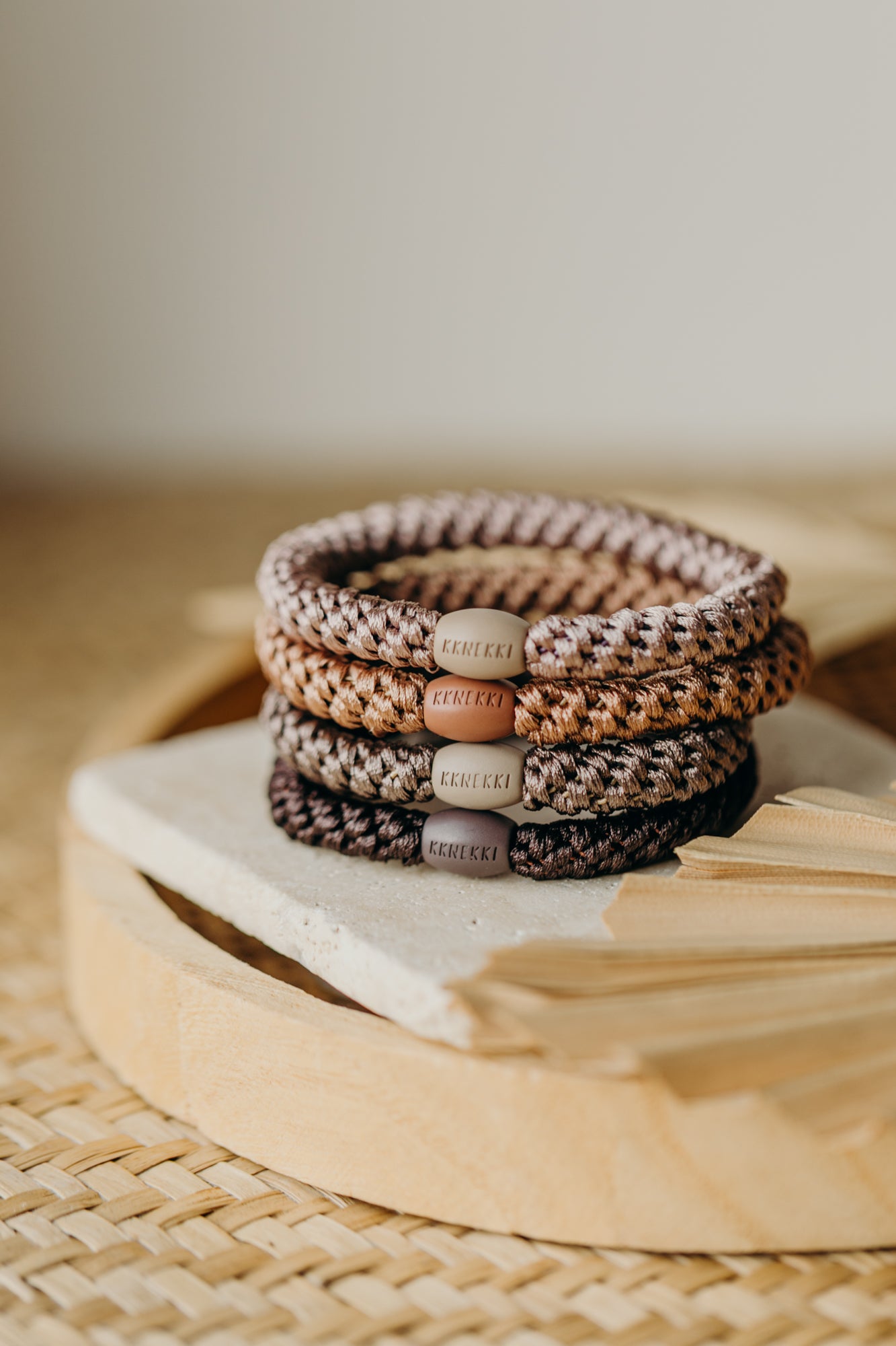 KKNEKKI Haargummi Set 051: 4 Haargummis im Set Dove, Nougat, Mole und Braun