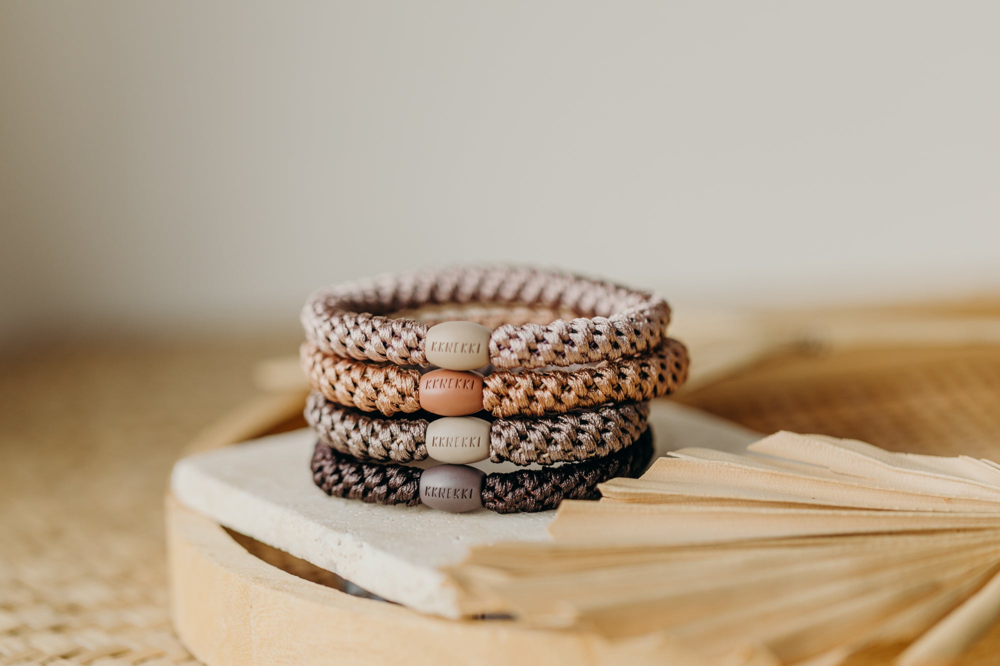 KKNEKKI Haargummi Set 051: 4 Haargummis im Set Dove, Nougat, Mole und Braun