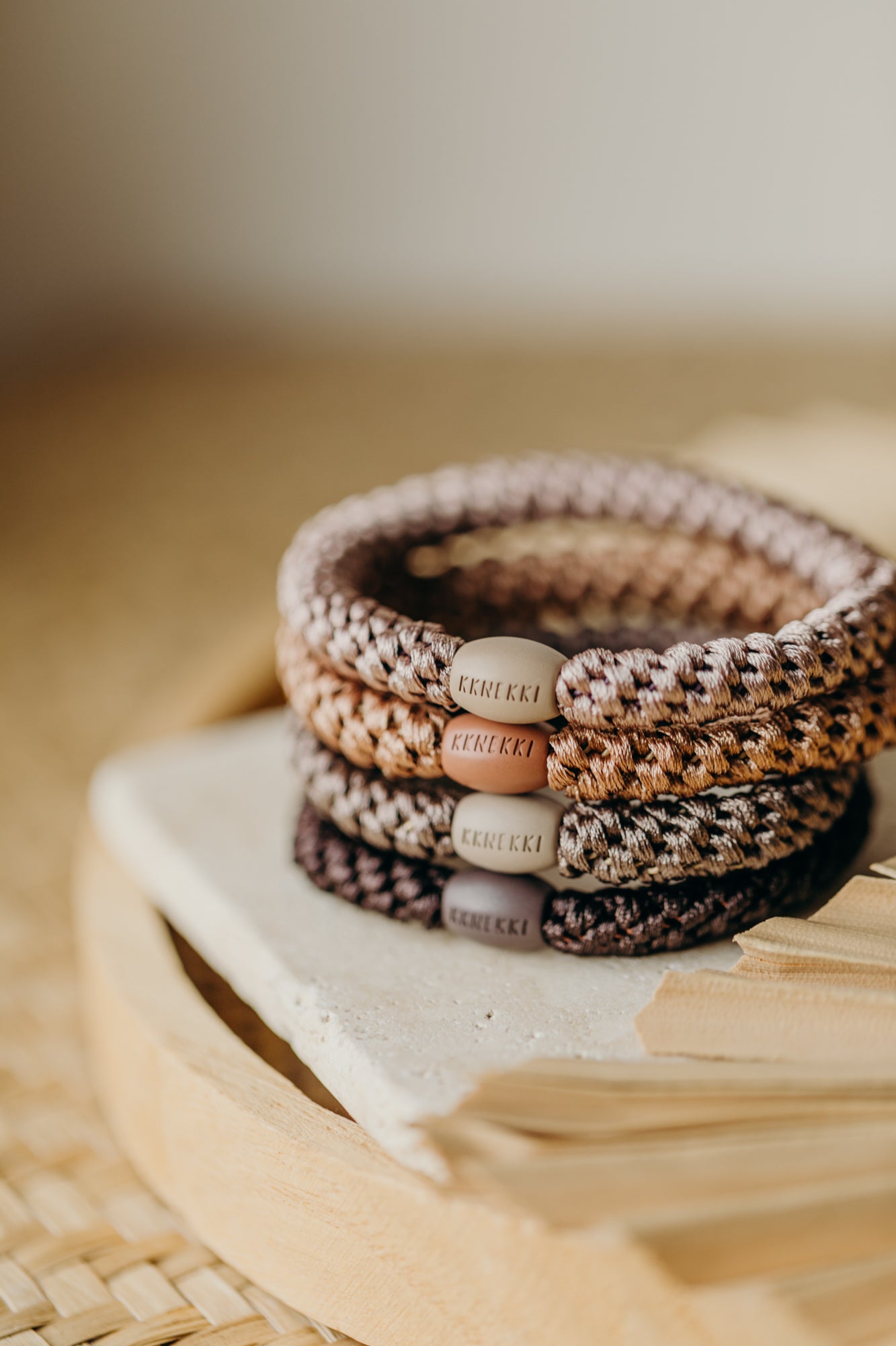 KKNEKKI Haargummi Set 051: 4 Haargummis im Set Dove, Nougat, Mole und Braun