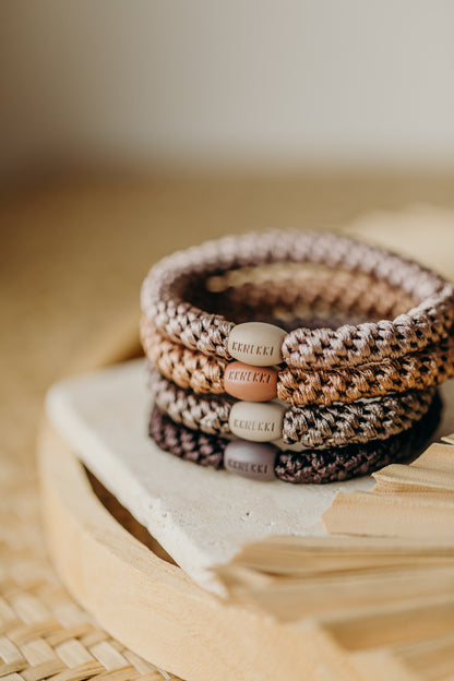 KKNEKKI Haargummi Set 051: 4 Haargummis im Set Dove, Nougat, Mole und Braun