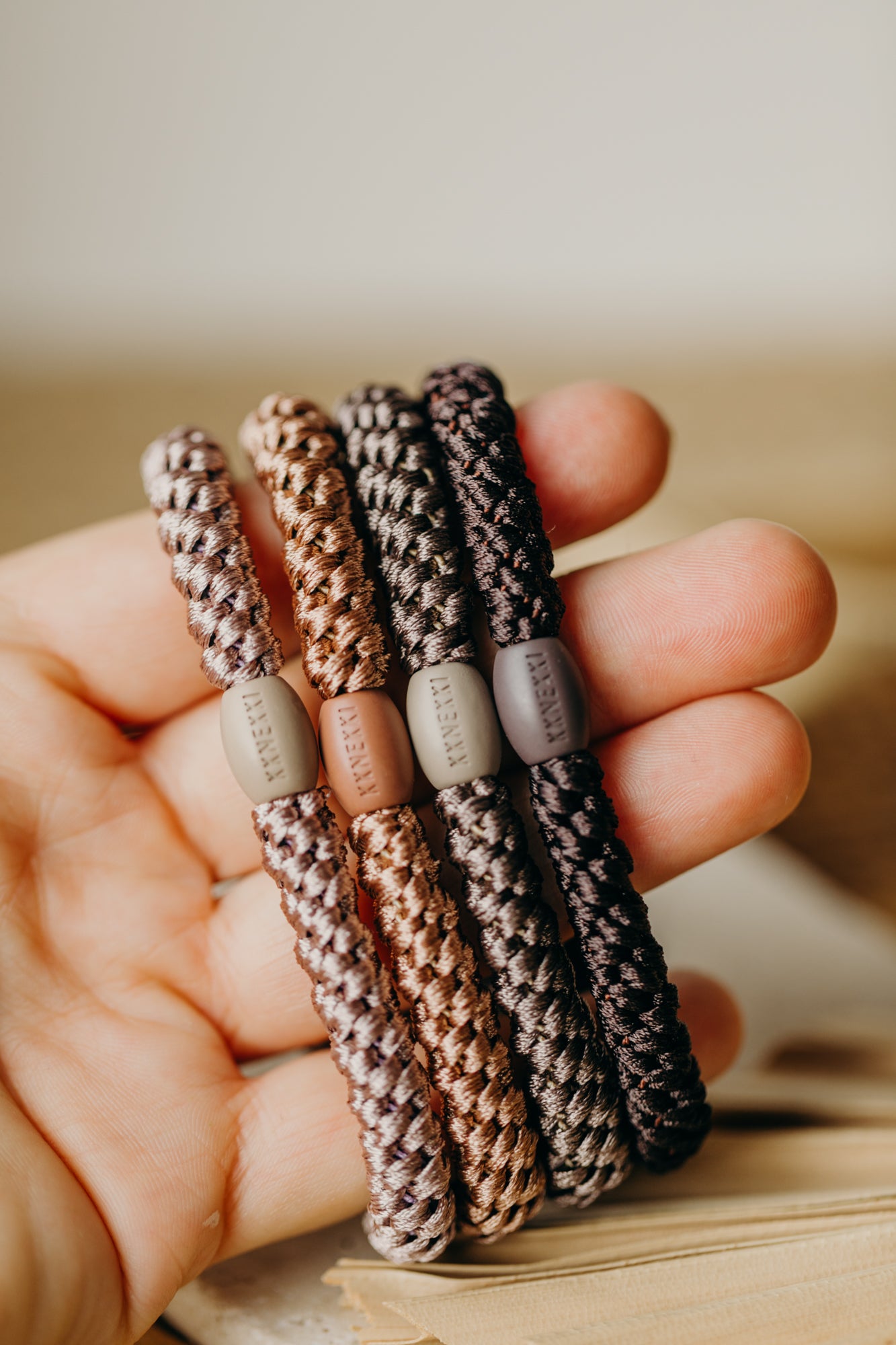 KKNEKKI Haargummi Set 051: 4 Haargummis im Set Dove, Nougat, Mole und Braun