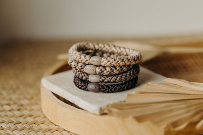 KKNEKKI Haargummi Set 052: 4 Haargummis im Set Beige Glitter, Mole Beige, Mole und Braun