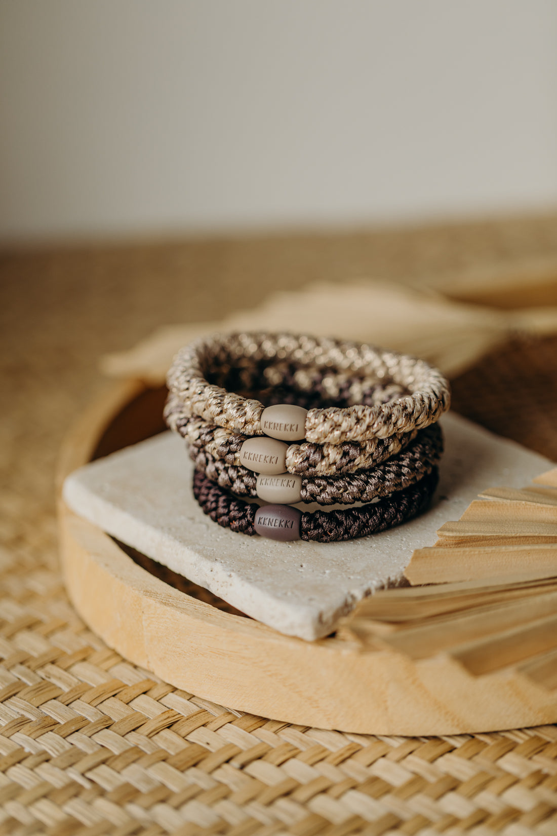 KKNEKKI Haargummi Set 052: 4 Haargummis im Set Beige Glitter, Mole Beige, Mole und Braun