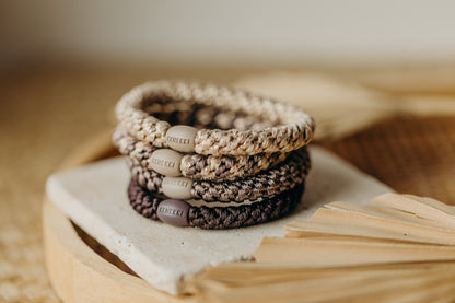 KKNEKKI Haargummi Set 052: 4 Haargummis im Set Beige Glitter, Mole Beige, Mole und Braun