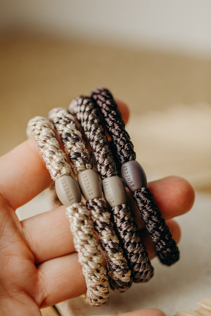 KKNEKKI Haargummi Set 052: 4 Haargummis im Set Beige Glitter, Mole Beige, Mole und Braun