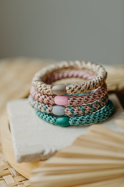 KKNEKKI Haargummi Set 062: 4 Haargummis im Set in Rosa &amp; Grüntönen