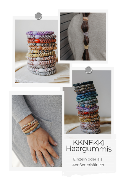 KKNEKKI hair tie set of 4 in shades of grey, green and black