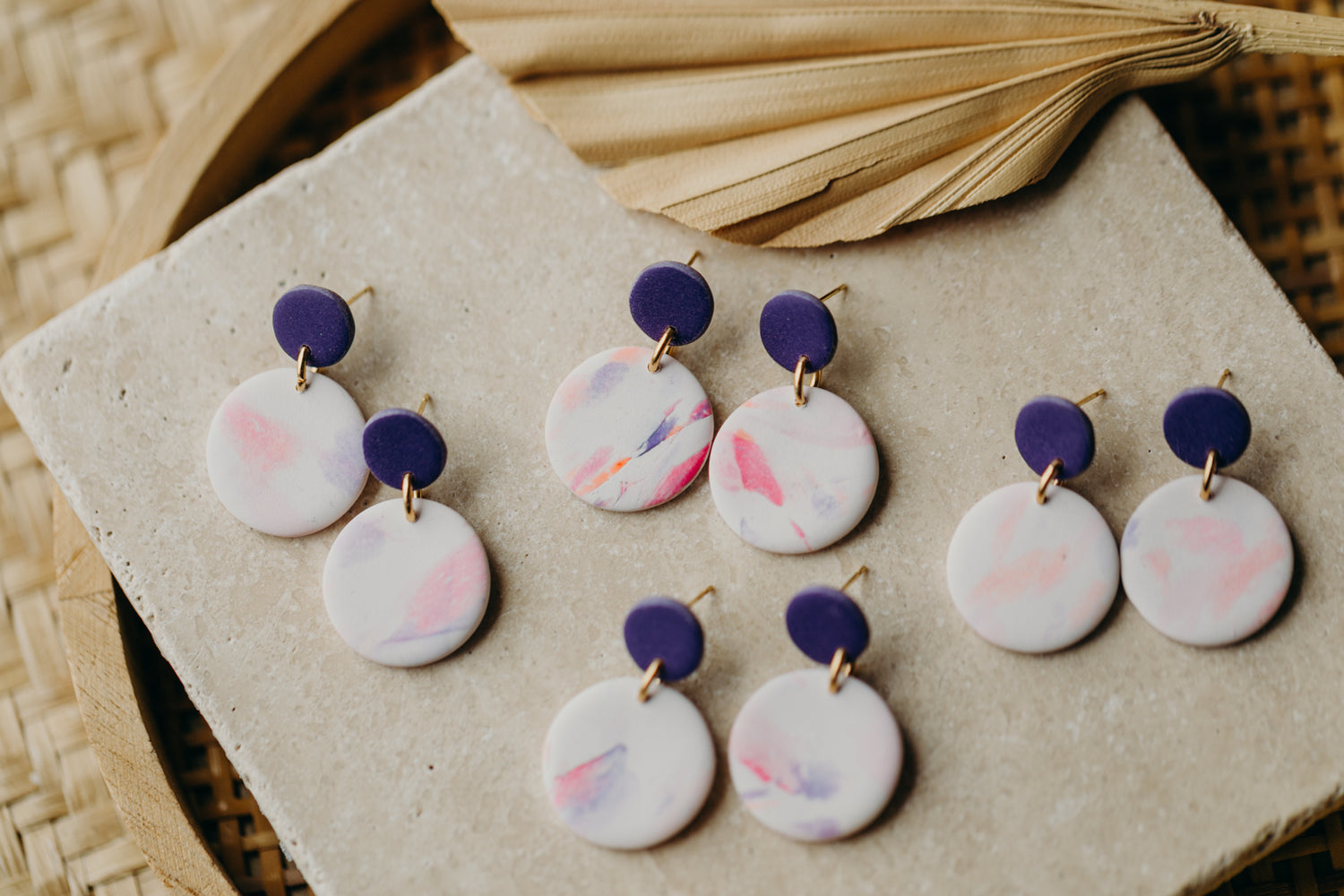 LANA - runde Ohrringe in violett/himbeere/orange