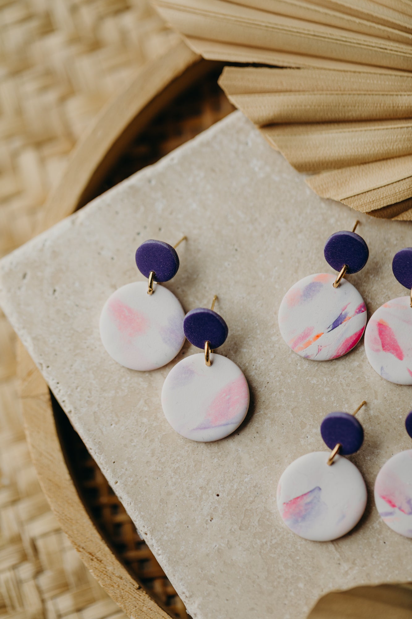 LANA - runde Ohrringe in violett/himbeere/orange