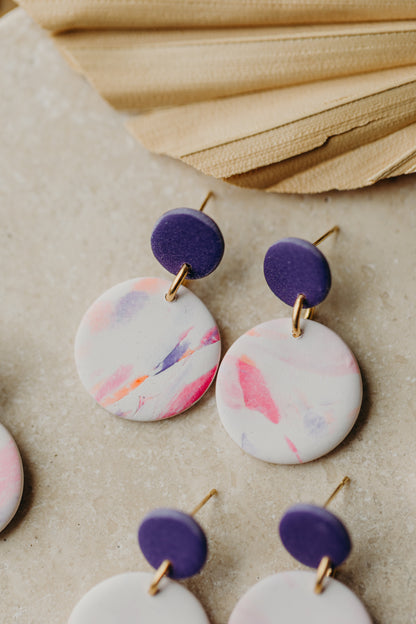LANA - runde Ohrringe in violett/himbeere/orange