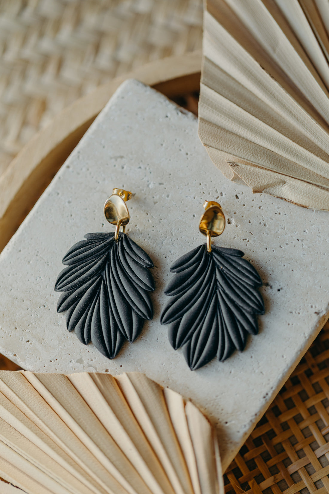 LAURIE - large black leaf earrings