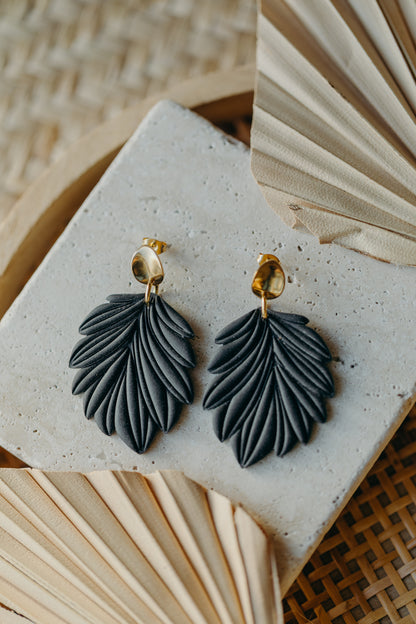 LAURIE - large black leaf earrings