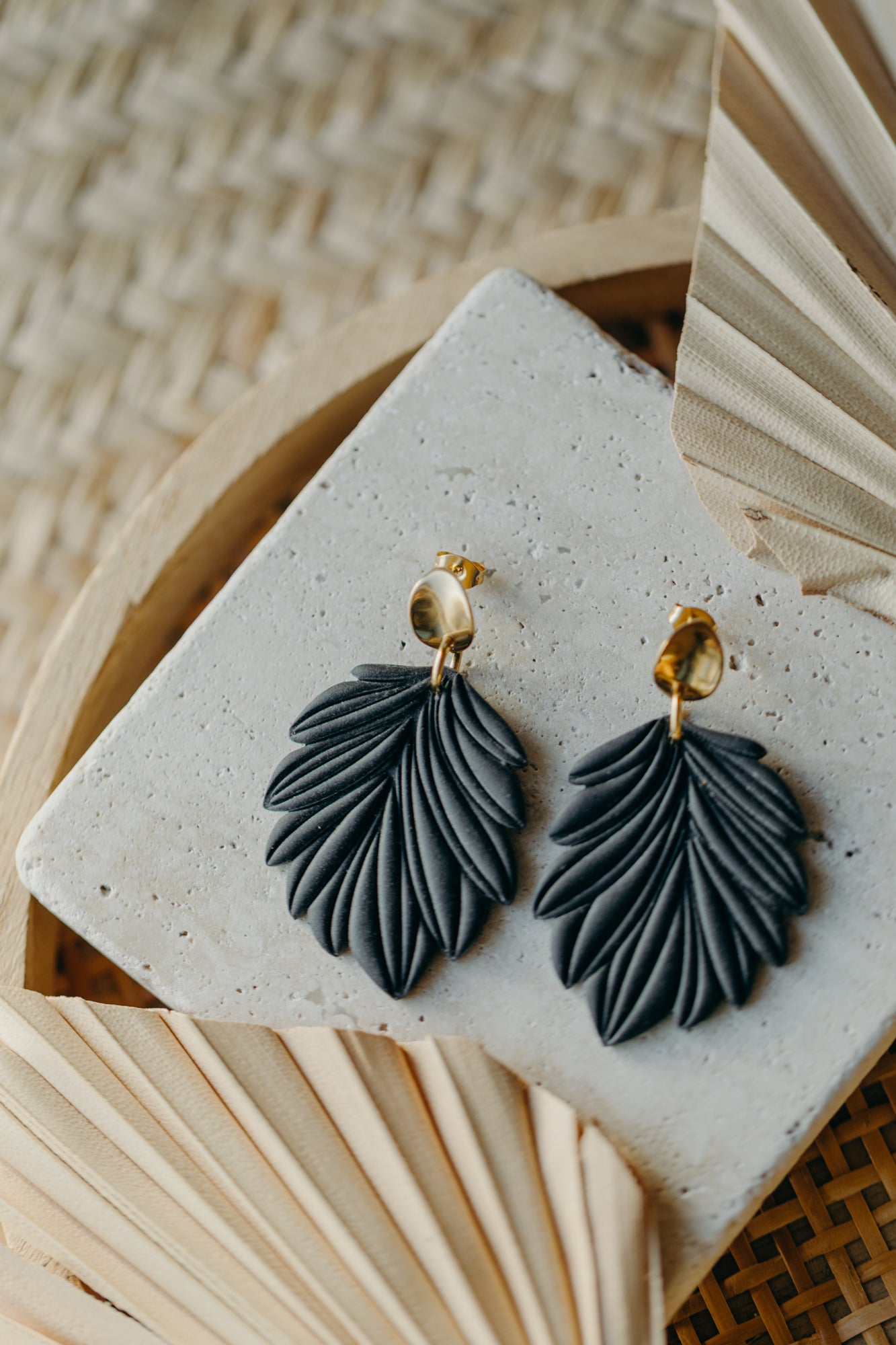 LAURIE - large black leaf earrings